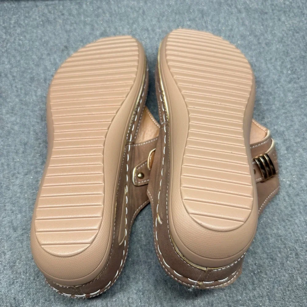 Boho Wedge‎ Thong Sandals Laser Cut Tan Unbranded 42